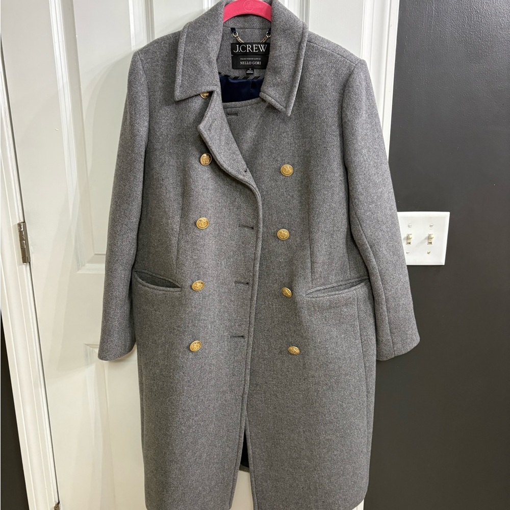 J.Crew Heather Gray Coat with Gold Accents